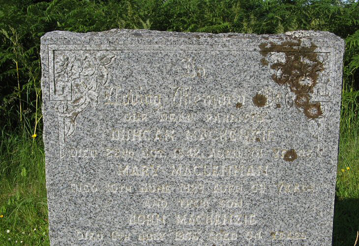 Photo of headstones/Mary MacLennan (MacKenzie) died 1929 MI Gairloch Old
